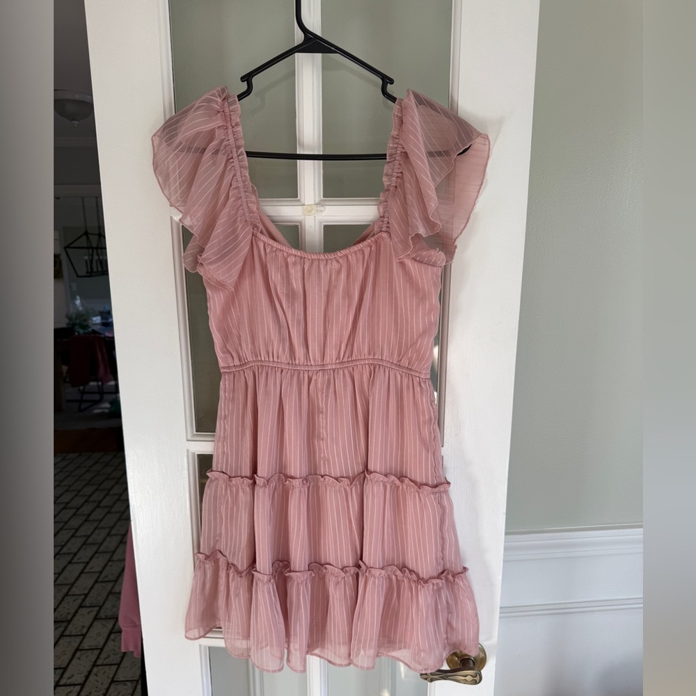 Pink Ruffled Mini Dress off the shoulder sz small - Picture 4 of 4